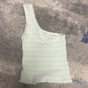 White one shoulder top with green stripes!